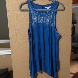 American Eagle Outfitters Blue Embroidered Tank Top